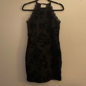 Black floral velvet bodycon dress